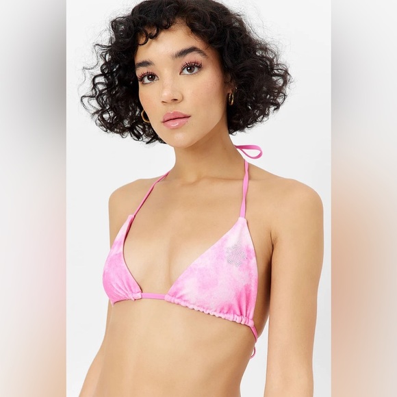 New! Frankies Bikinis Tia Terry Triangle Top Distorted Pink Dye 31538 - Picture 5 of 12